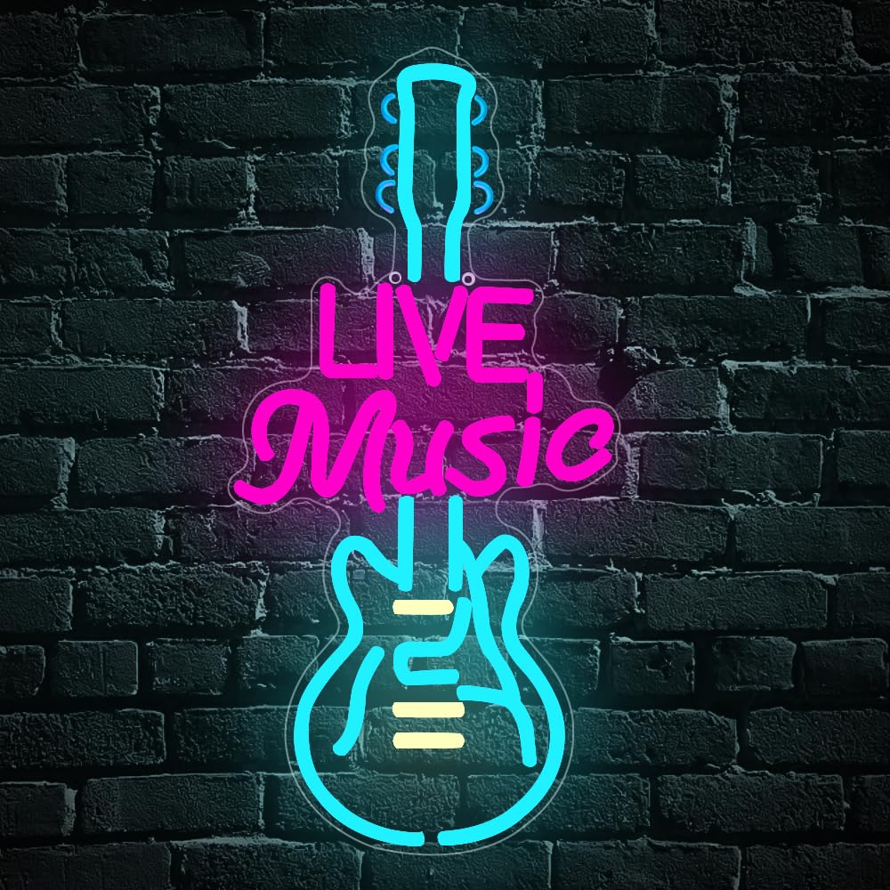 Guitar Neon Light Sign,Live Music LED Lights for Concert Bedroom Music Studio Bar Party Living Room Man Cave,Guitar Neon Sign Dimmable Gifts for Guitarists Teen Men Women USB Powered（15.8"*7.7"） — image 1