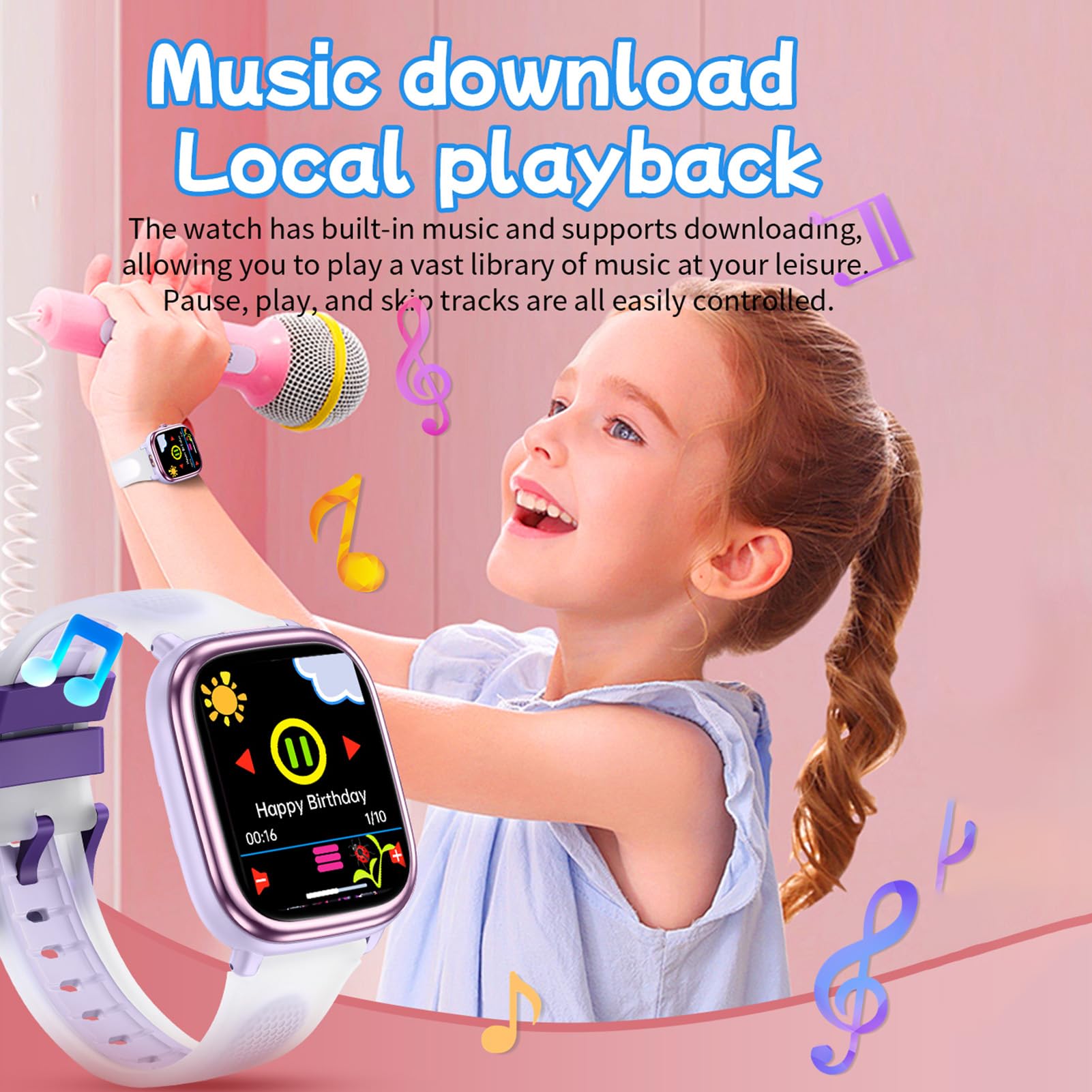 Dpofirs Orologio Intelligente per L'apprendimento per Bambini, Display da 1,83", 21 modalità Sport, Impermeabile IP68, con Torcia, Giochi, Libri di Fiabe e Lettore Musicale (PURPLE)