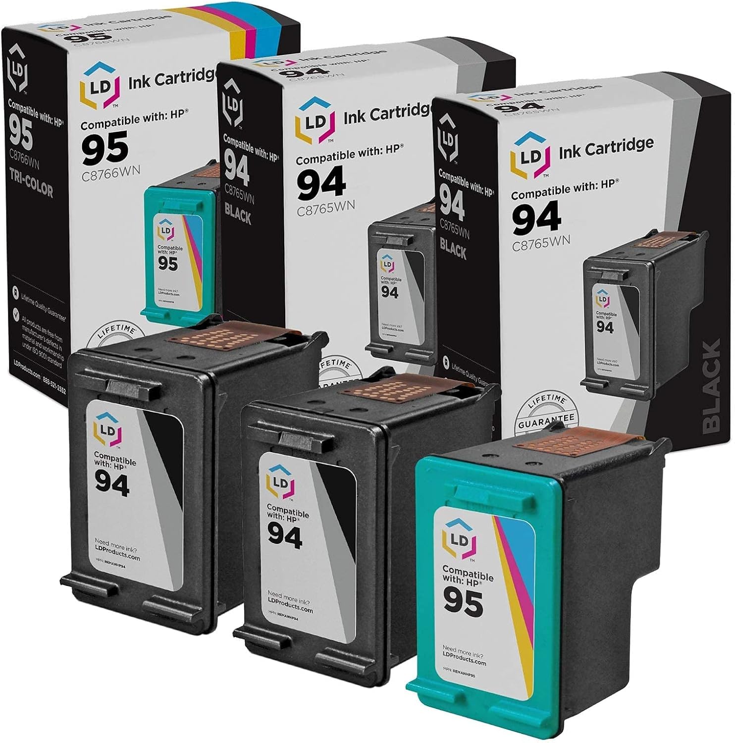 LD Remanufactured Ink Cartridge Replacement for HP 94 & HP 95 (2 Black, 1 Color, 3-Pack) Compatible with Deskjet 460 460c 460cb 460wbt 460wf 5740 5740xi 5743 5745 5748 65