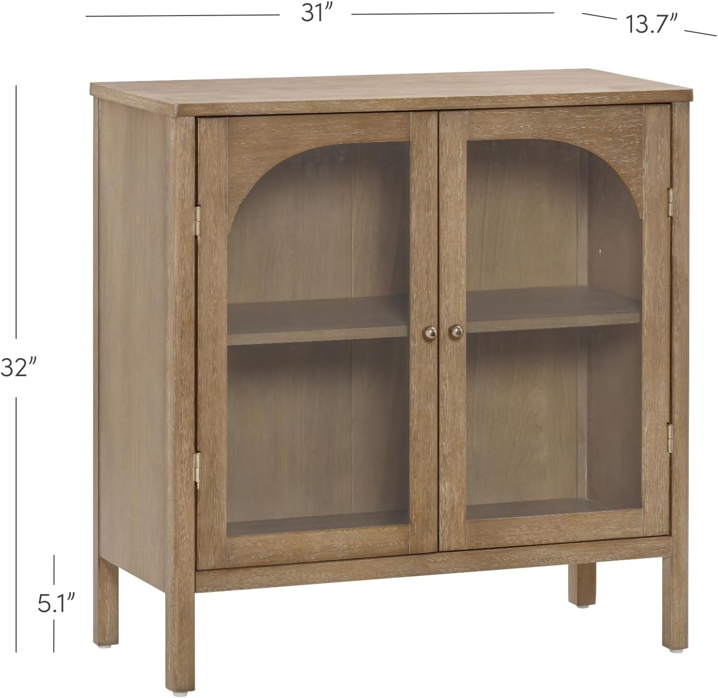 Nathan James Mason Storage Cabinet, Free Standing Accent Sideboard Buffet, Credenza with Glass Doors and Adjustable Shelf in Brushed Light Brown Wood for Dining Room, Entryway and Living Room Brushed Light Brown 1 Storage Cabinet