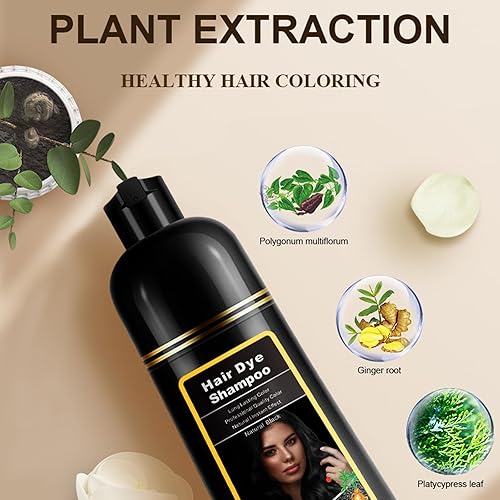 Miniatura 8 de Champú de tinte para el cabello para cobertura de canas, 3 en 1, champú natural de 16.9 fl oz para mujeres y hombres (marrón claro)