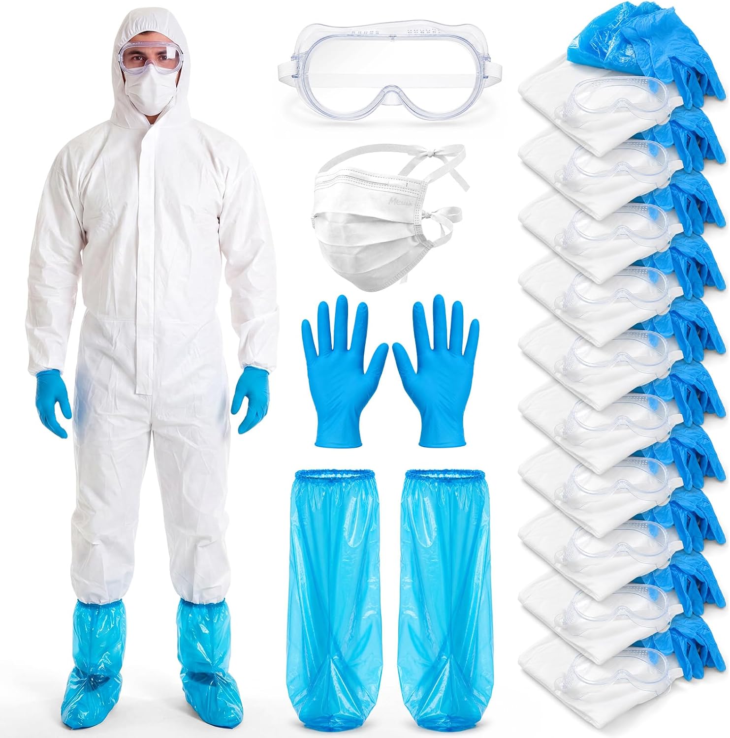 Unittype 10 Sets Hazmat Suits Disposable Protective Coveralls Full Body Paint Suit with Hood Shoe Covers Nitrile Glove Mask goggles