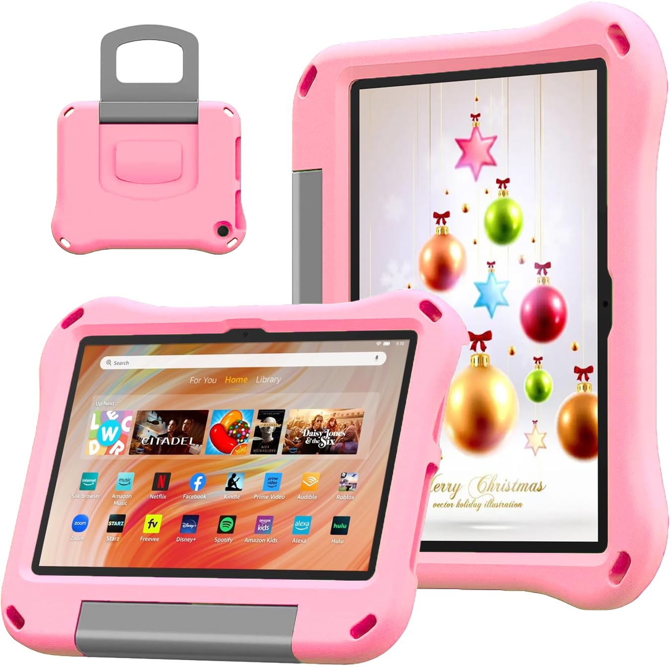 Riaour Kids Case for 10inch Tablet,(Compatible 13th/11th Generation,2023/2021 Release),Shockproof Kid-Proof Cover with Protector Handle Stand Incompatible iPad Samsung TCL 10 inch tablet. (Light Pink)