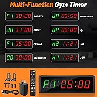 Vista 6 de Upgraded Gym Timer Clock for Tabata/FBG/EMOM - Large Digital Interval Workout for Fitness Enthusiast, Count Down & Up Stopwatch Workout Clock