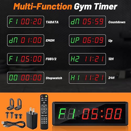 Miniatura 6 de Reloj LED con temporizador de gimnasio mejorado para gimnasio en casa, entrenamiento de intervalos de gimnasio, 5 modos de visualización, cuenta