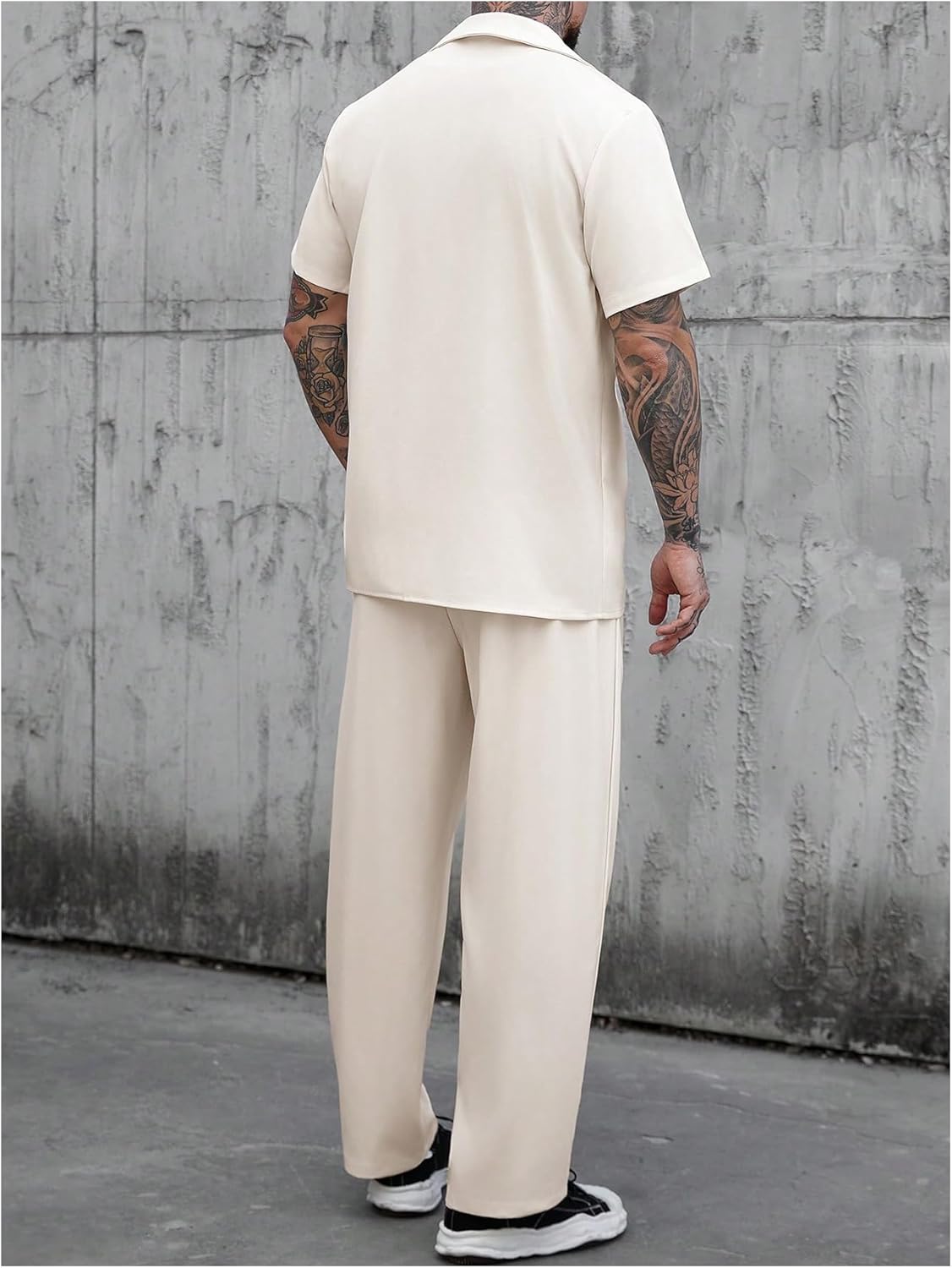 VIPWOLF Men's Cruise Outfits 2 Piece Lapel V Neck Button Down Shirts and Casual Pants Sets
