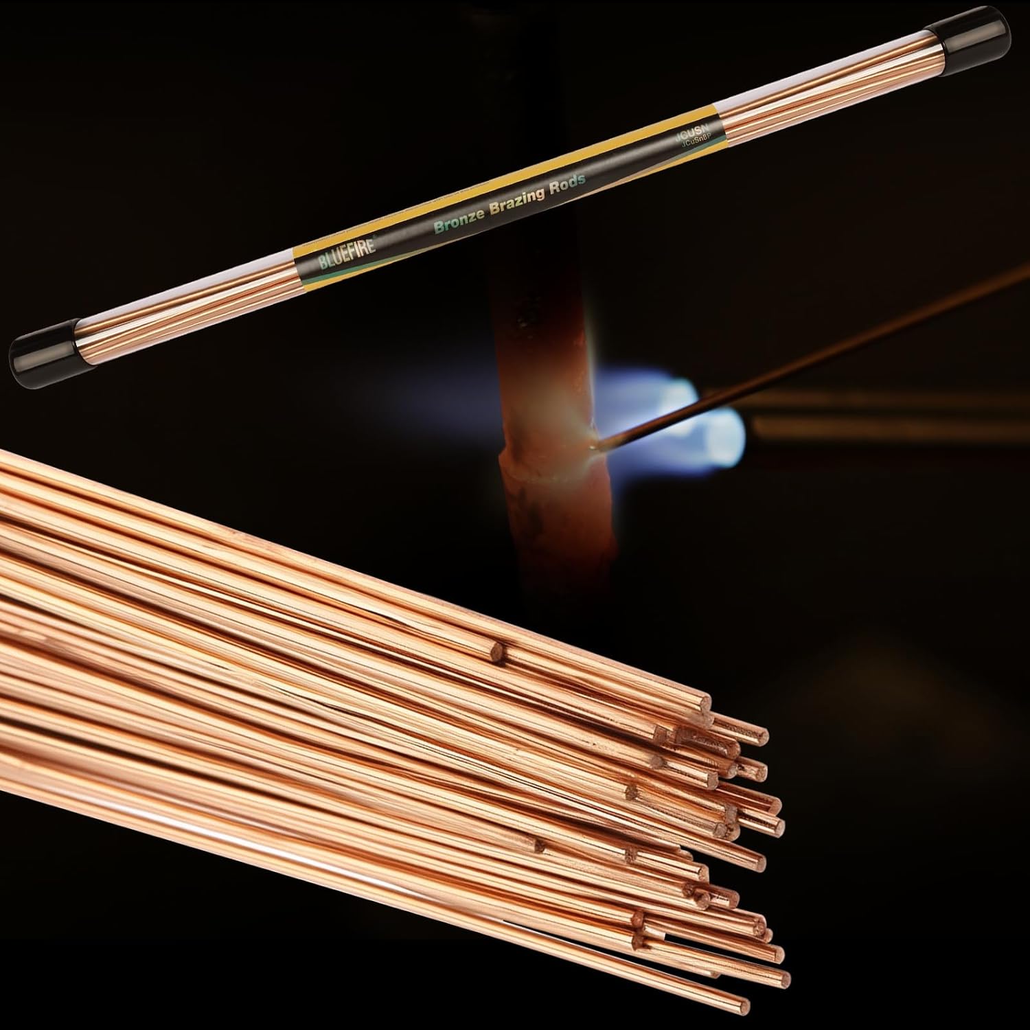 BLUEFIRE 1/2 lb 9pcs Bare Bronze Brazing Rods Low Fume Copper Brazing