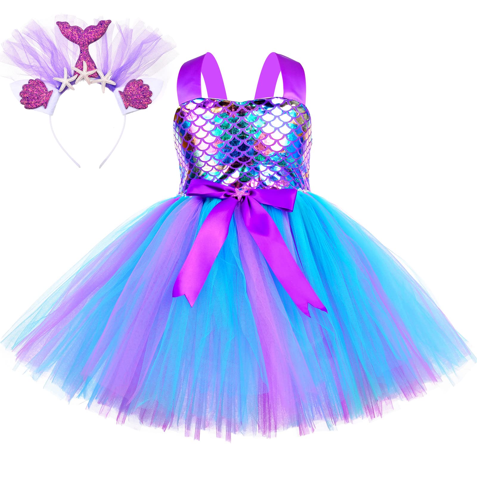 Little Mermaid Tutu Dress for Girls Halloween Birthday Party Princess Costume Outfit Tulle Kids Dresses