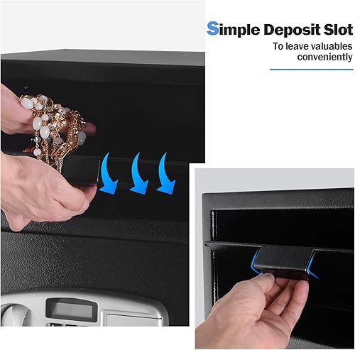 Miniatura 2 de S AFSTAR Caja fuerte digital con llaves de emergencia y ranura de depósito, caja de seguridad electrónica para dinero en efectivo, joyas,