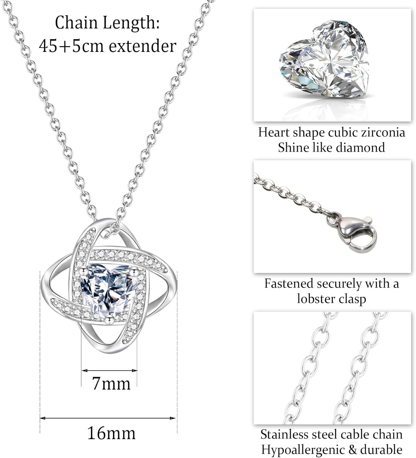 EPIRORA Sterling Silver Cubic Zirconia Love Knot Pendant Necklace for Women, Graduation Birthday Christmas Jewelry Gifts for Friends/Wife/Sister/Daughter/Mom - Image 7