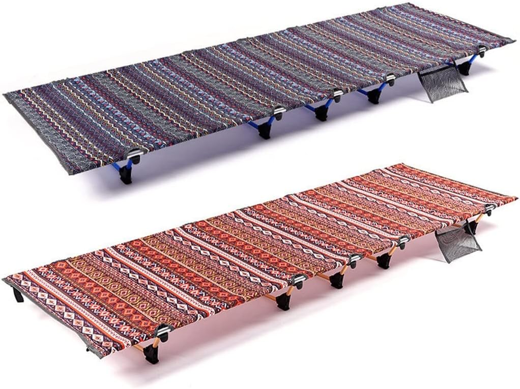 N/A Portable Folding Bed Outdoor Beach Camping Bed Aluminum Alloy Single Ethnic Style Camping Picnic Lunch Break Camp Bed (Color : A, Size : As Shown in The Picture) : Sports & Outdoors
