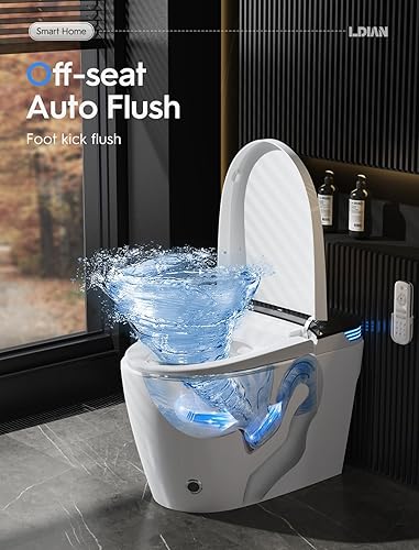 Miniatura 3 de LDian Inodoro inteligente sin tanque con bidé integrado, asiento de inodoro de bidé de una pieza, descarga automática, apertura automática y cierre