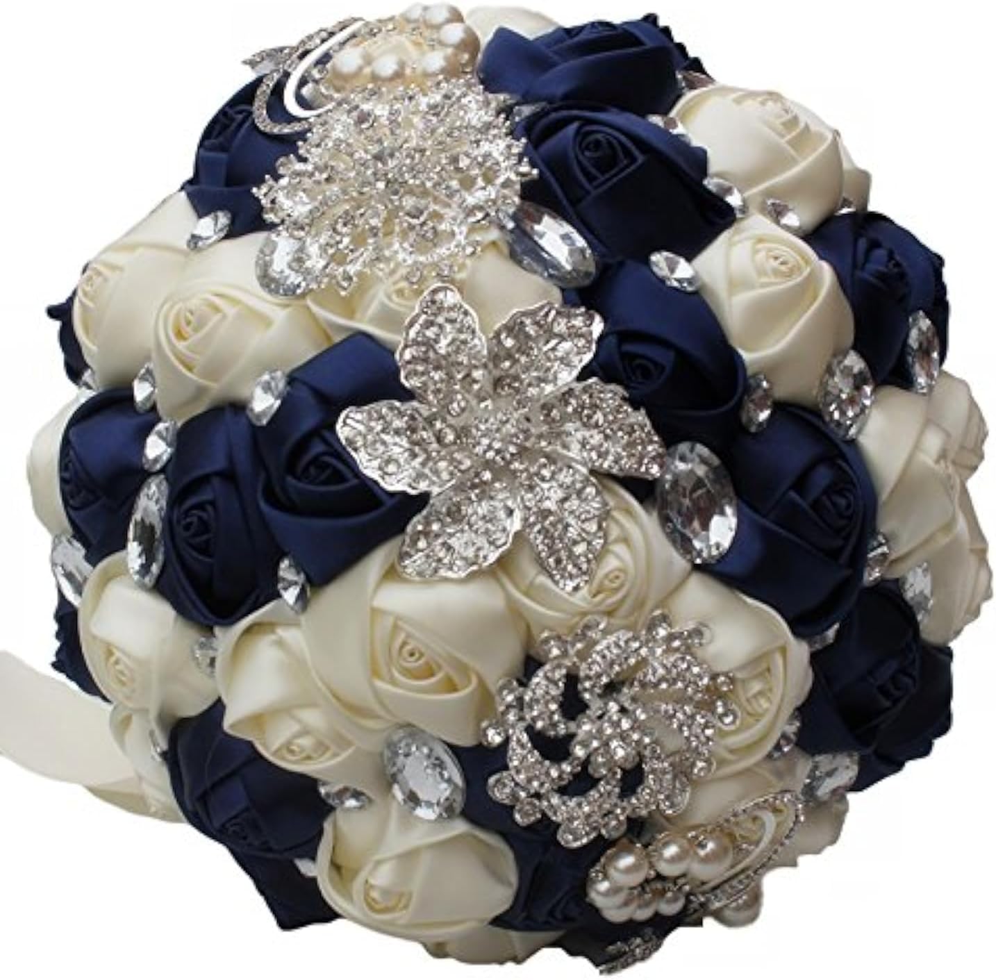 Wedding Bouquet Wedding Bouquets for Bride and Bridesmaid Bridal Bouquets for Bride Bride Bouquets for Wedding 7 inch Diameter 1pcs (Ivory + Blue)