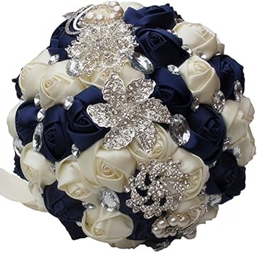Wedding Bouquet Wedding Bouquets for Bride and Bridesmaid Bridal Bouquets for Bride Bride Bouquets for Wedding 7 inch Diameter 1pcs Ivory + Blue
