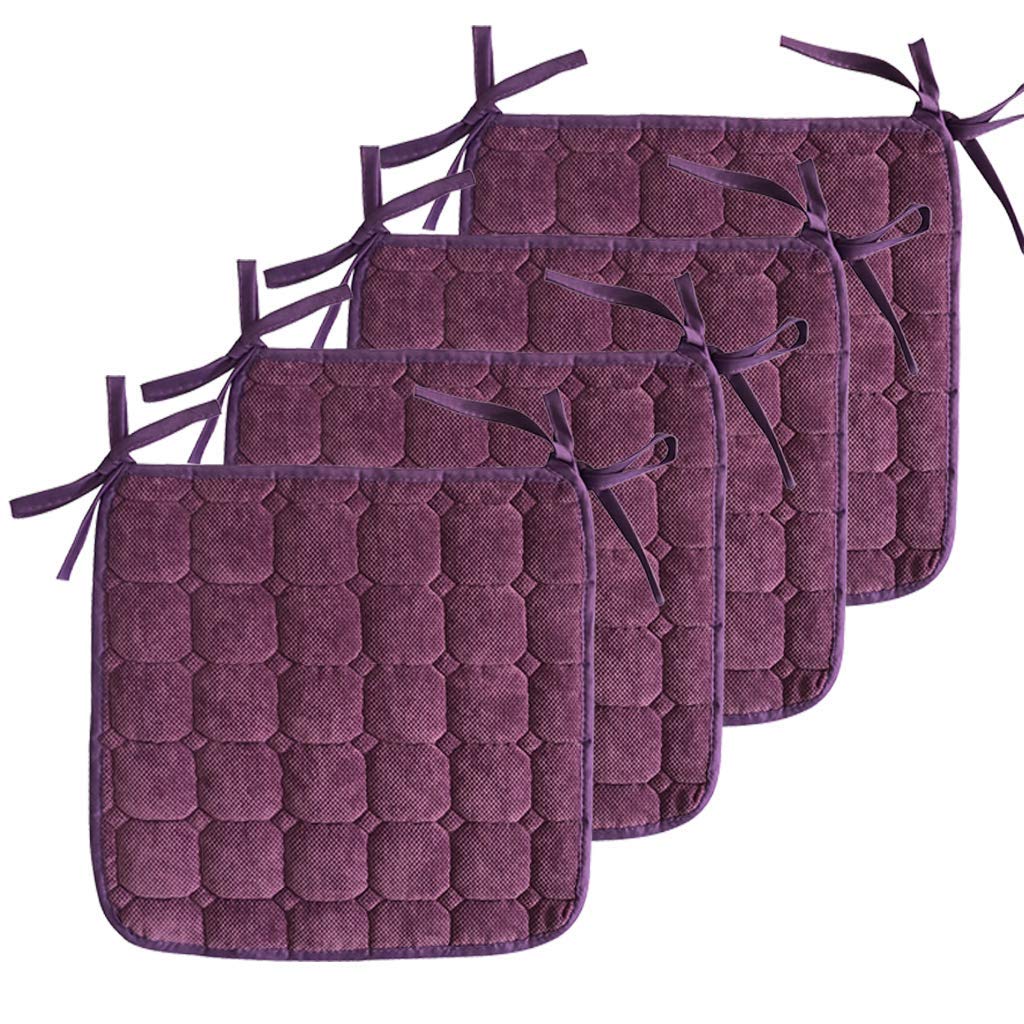 Coussins de chaise violets avec attaches : lot de 4 galettes de siège carrées 39x39 cm