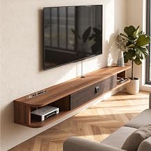 Floating TV Stand, 70Wall Mounted TV Shelf TV Console, Modern Media Cabinet Entertainment Under TV Shelves for Living Room & Bedroom Walnut