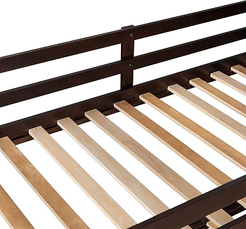 Miniatura 36 de Litera individual sobre matrimonial con cajones, escalera deslizante y almacenamiento, litera de madera con barandilla alta y escalera para niños,