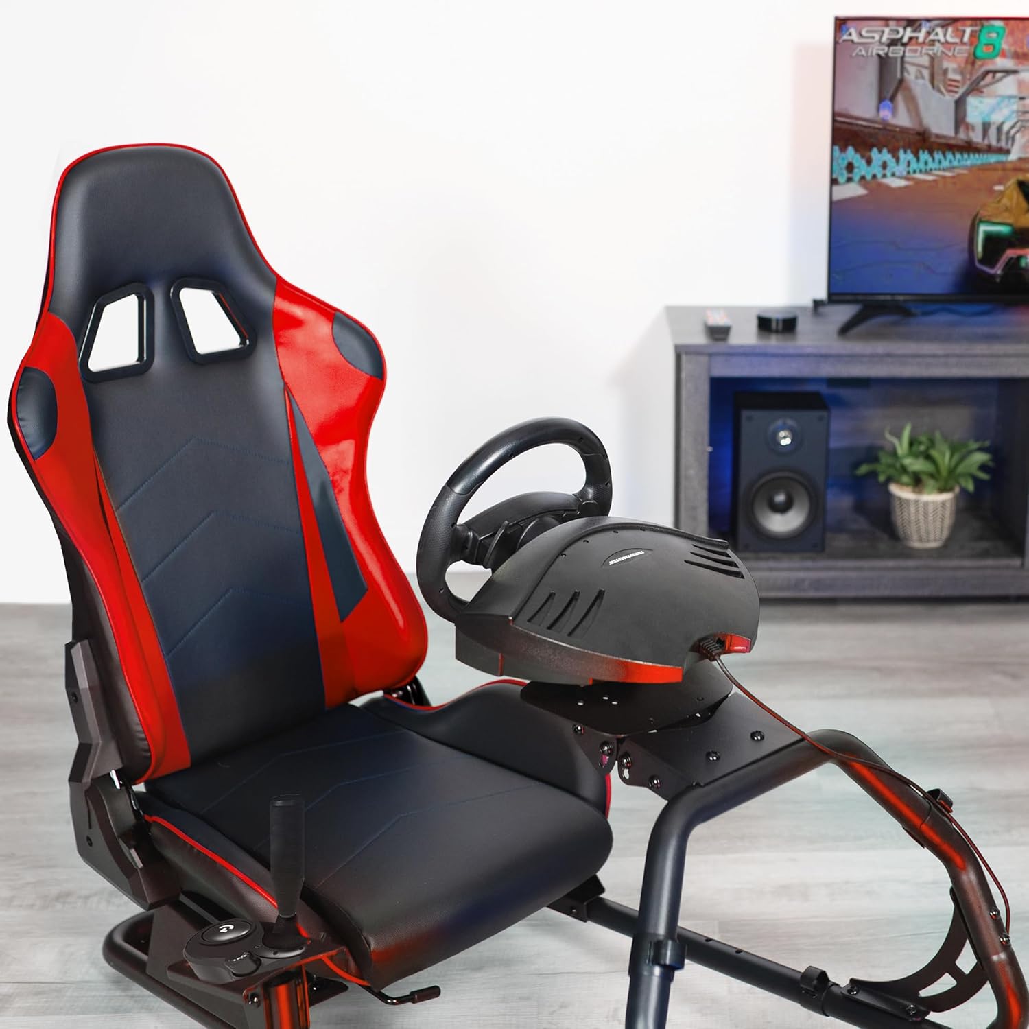71D-Al28a3L._AC_SL1500_ VIVO Racing Simulator Cockpit with Wheel Stand, Gear Mount, Chair and Frame Only, Fits Logitech, Thrustmaster, Fanatec, Compatible with Xbox One, PlayStation, PC Video Game, Red Stripe, STAND-RACE1B