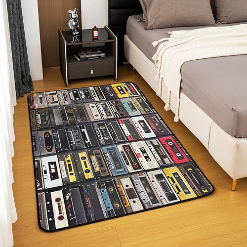Miniatura 3 de Erosebridal Tapete vintage para interiores con cinta de música retro, impresa, cassette, reproducción de música, para niños, niñas, adolescentes,