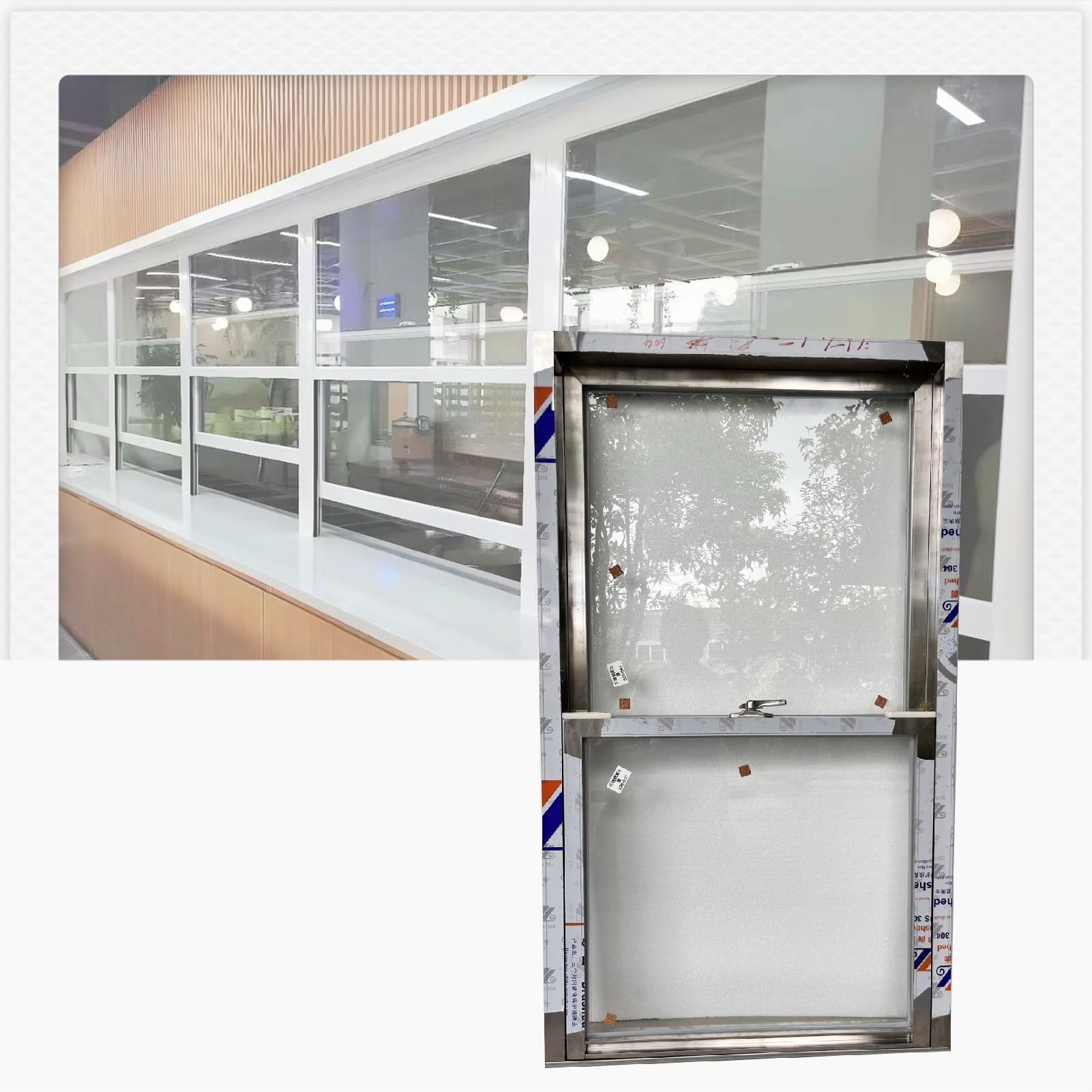 LVLDAWA Stainless Steel Flush Mount Windows, Food Truck Service Window with Tempered Glass, Vertical Lifting Sound Insulation Windows for Restaurant Bathroom(60X120CM/23.6X47.2IN)