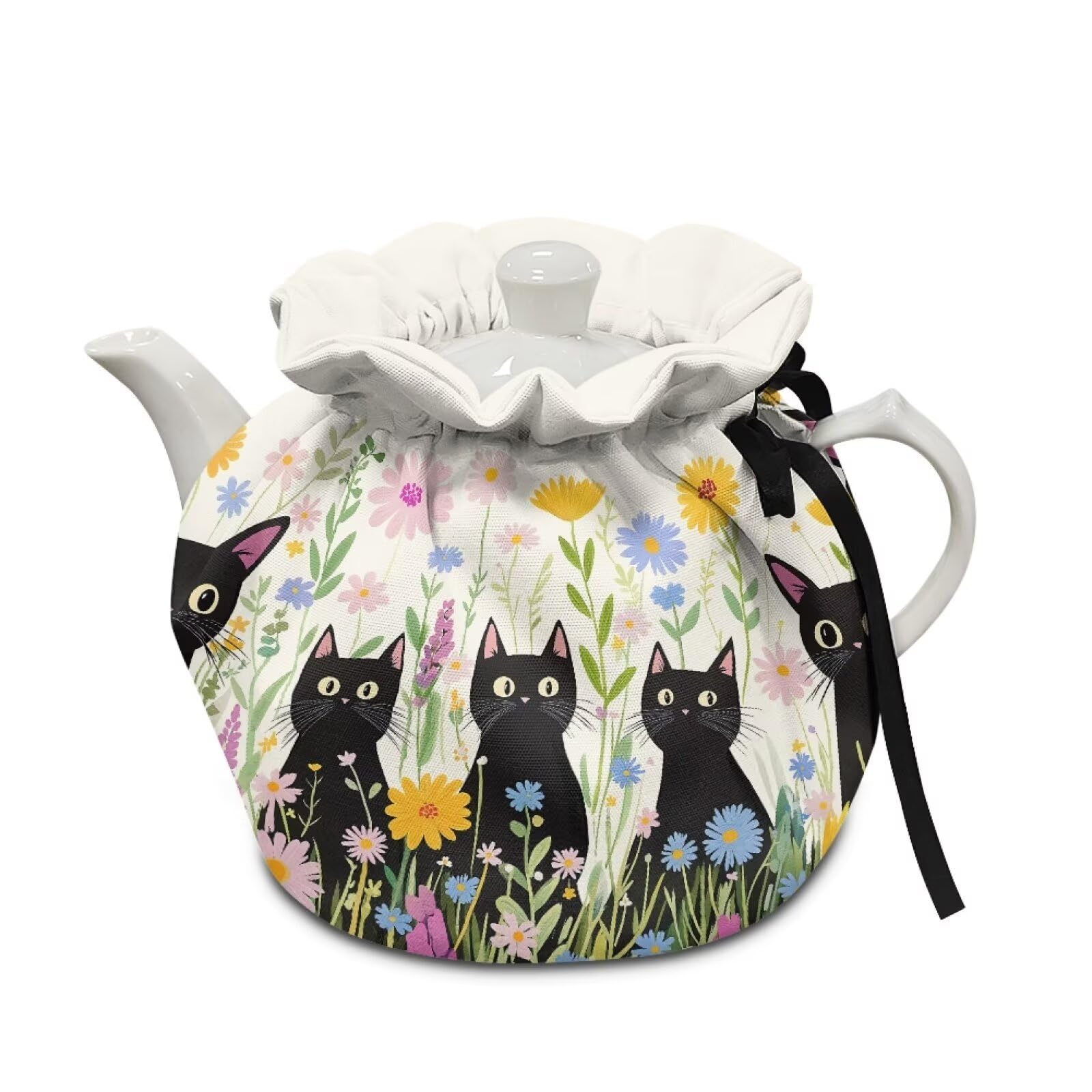 teapot thermal cover black cat and floral print tea cozy for teapot insulated teapot can be used as a thermal cover for breakfast decorative accessories for dining tables coffee tables