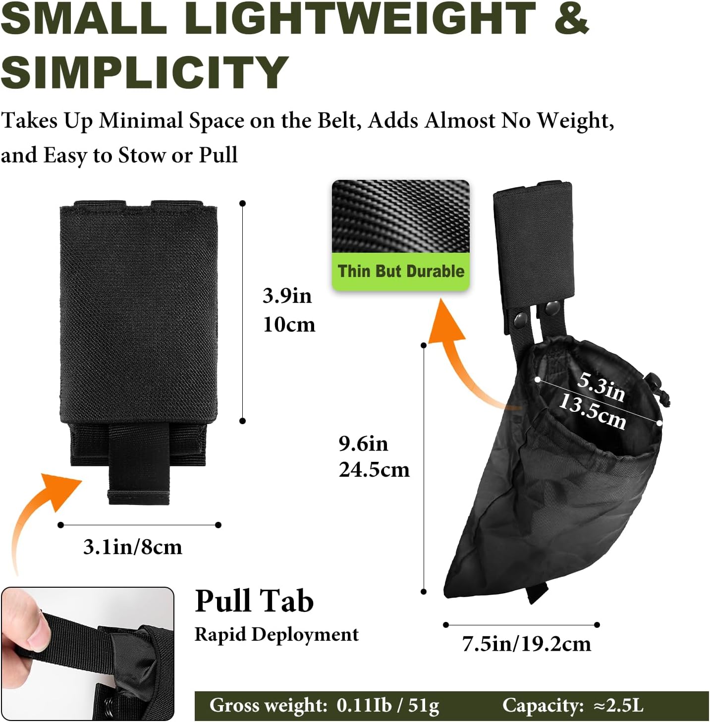 Ultralight Tactical Dump Pouch for Belt Compact & Foldable Molle Mag Pouch Durable Large Capacity 2.5L EDC Drop Bag - Image 2