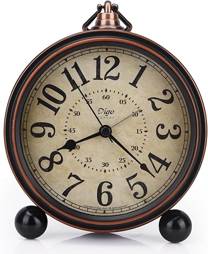 Maxspace 5.5 inch Black European Style Retro Silent Desk Alarm Clock Non-Ticking Whisper Battery Operated, HD Glass Face, Easy to Read for Indoor Decor
