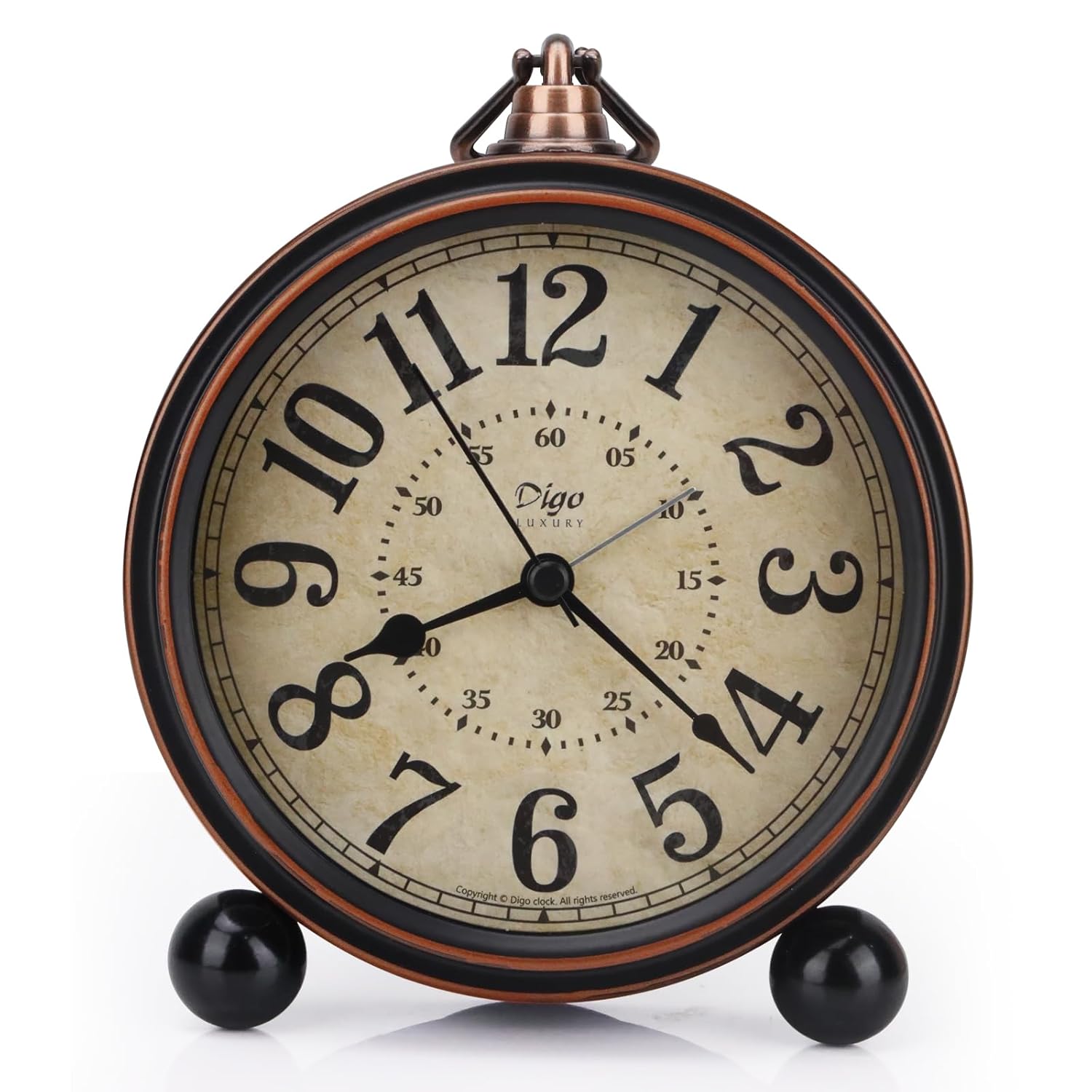Maxspace 5 5 inch Black European Style Retro Silent Desk Alarm Clock Non-Ticking Whisper Battery Operated HD Glass