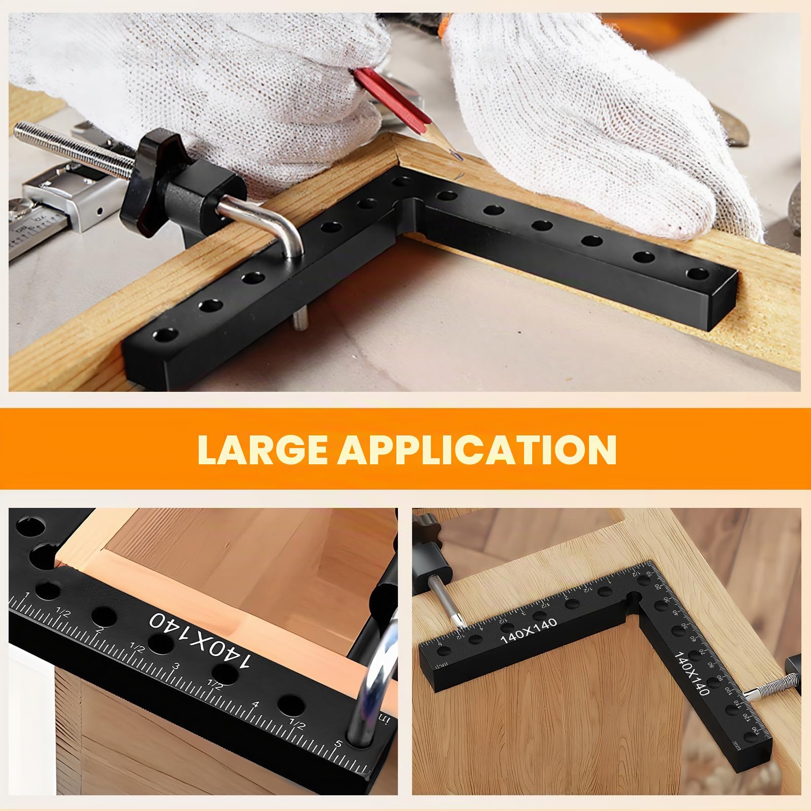 Set de 4 Serre Joint Angle 90° en Aluminium, Équerre Menuisier Précis pour Assemblage à Angle Droit, Outillage Bois pour Möbel, Cadres, Bricolage et Charpente - Noir