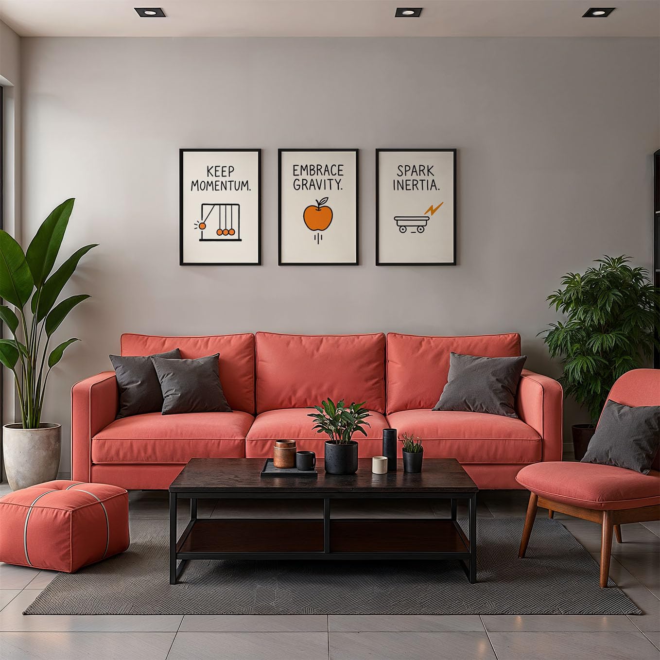 SoulAbiti Physics Motion set of 3 Framed Wall Print 12x18 inch Black Frame Plexi-Glass STEM humour Art ready to hang for living room bedroom office decor 1