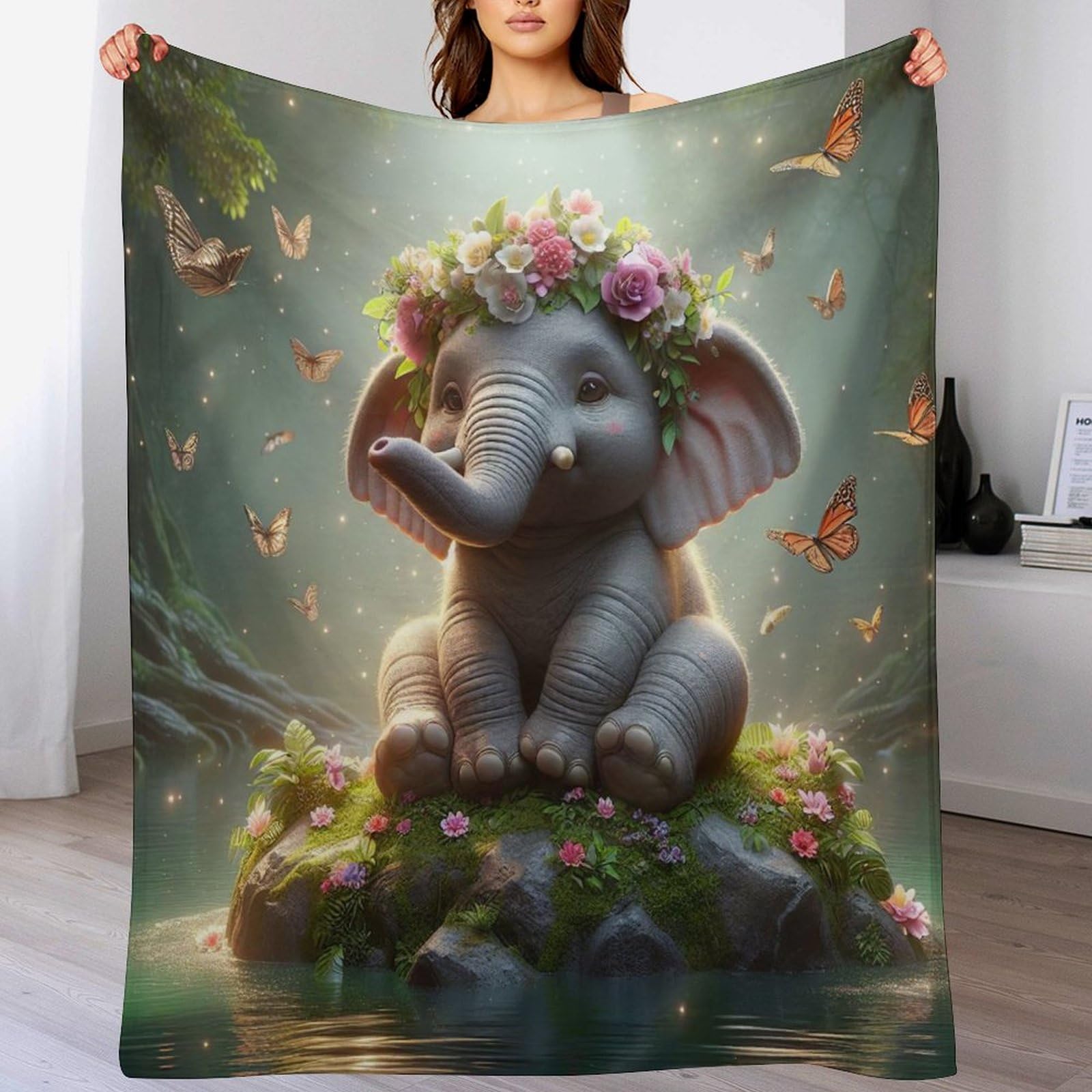 Couverture éléphant douce en peluche flannel, une idée cadeau pour lit enfant