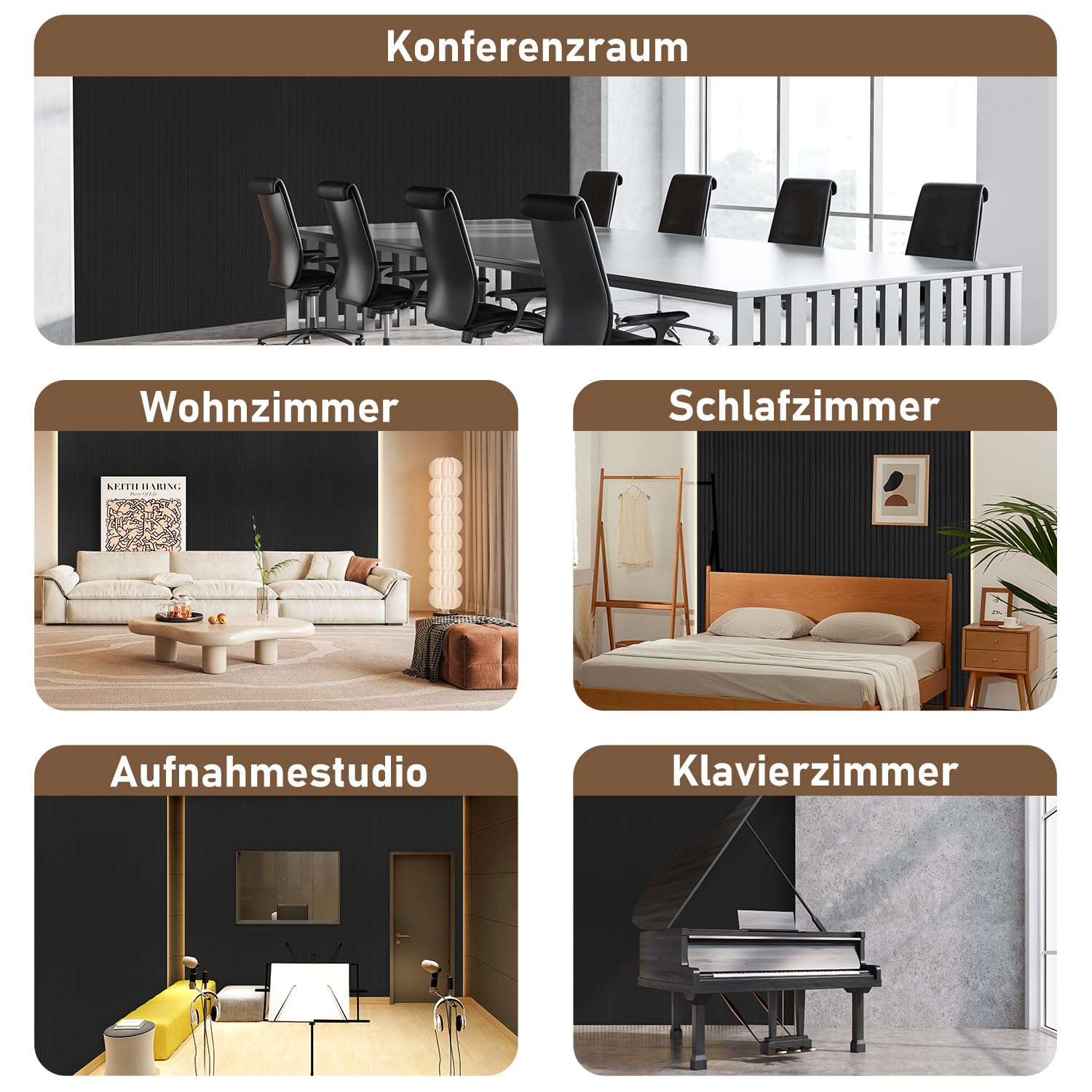 4x Akustikpaneele selbstklebend 120x60x0.9 cm Akustikplatten Hohe Dichte Schallschutzplatten für innen Wandverkleidung und Schallschutz,Studio Büro und Home deko,Acoustic Panel Schwarz