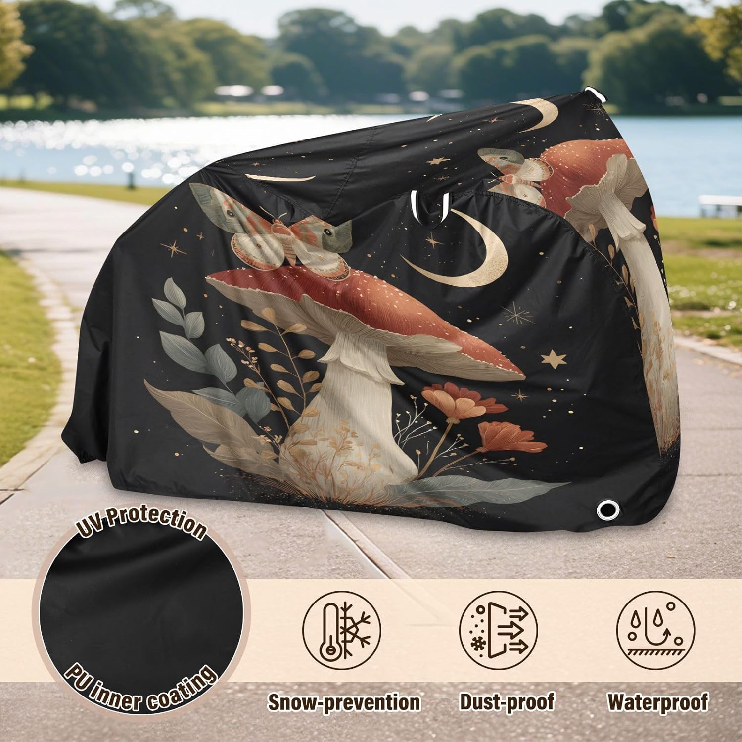 ALAZA Mushroom Butterfly Bike Cover Waterproof Outdoor Ebike Bicycle Covers Tarp Protection for 1/2 Bikes, Sun UV Dust Wind Proof