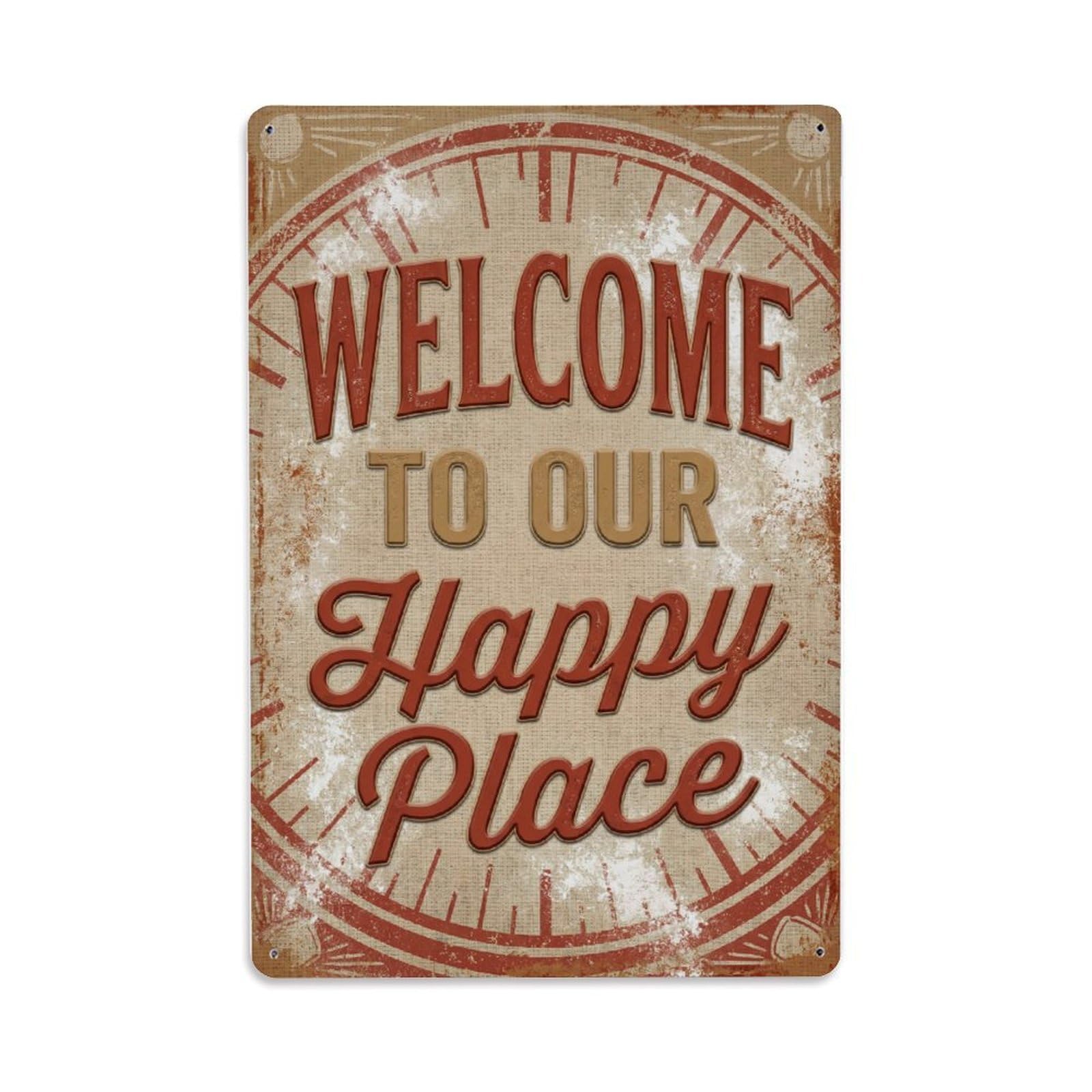 Welcome To Our Happy Place Vintage Grain Mill 1 Metal Tin Sign Plaque Wall Decor for Cafe, Club Bar, Office, Home Garden Metal Poster 8x12Inch