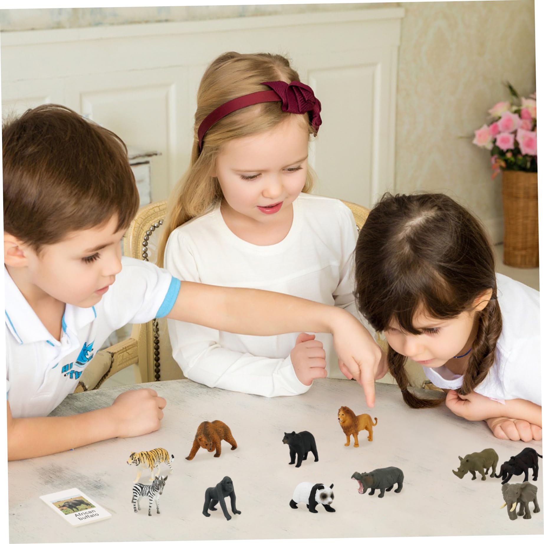 Juego de 24 Piezas Montessori de Animales, Juego Educativo de emparejamiento con Animales Salvajes simulados y Tarjetas en inglés, de emparejamiento para niños pequeños, Juguetes de aprendi