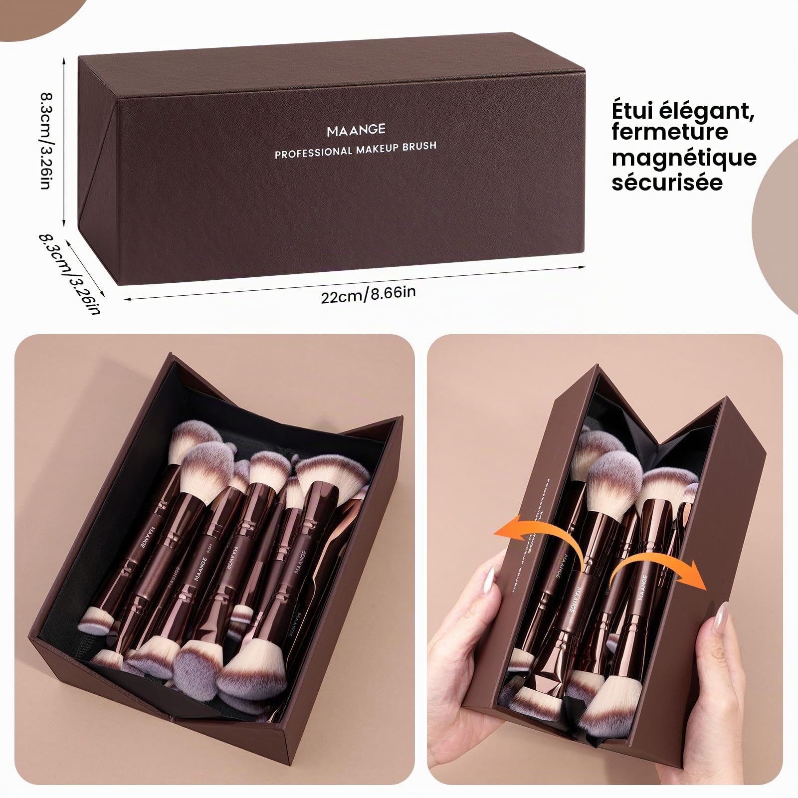 MAANGE Pinceaux Maquillage Professionnels 21 Pièces / 40 Fonctions - Coffret Cadeau Double Face Complet (Vegan, Pour Tout le Visage)