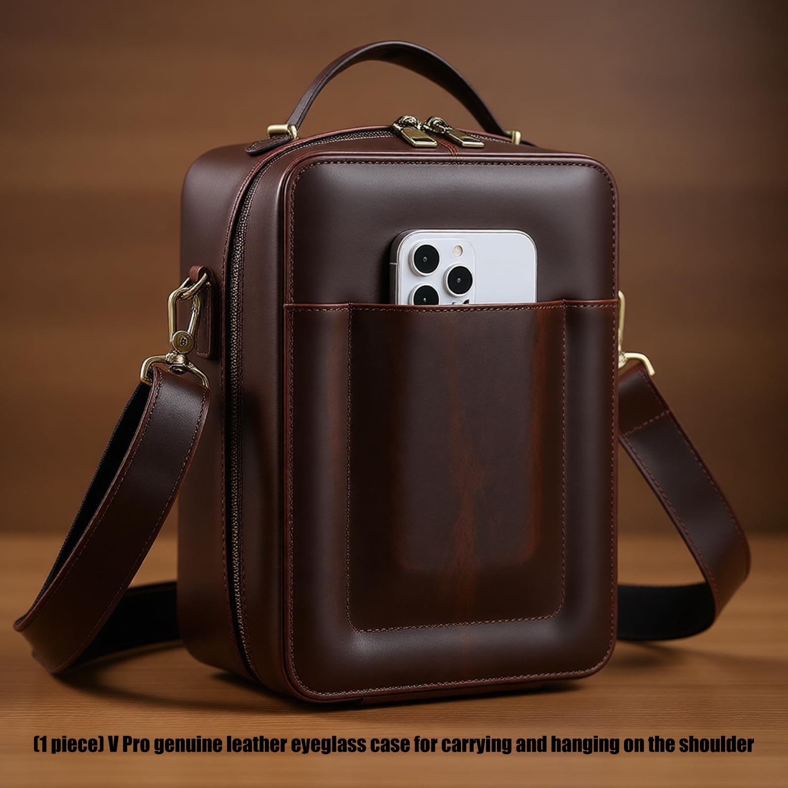 Custodia da viaggio impermeabile per cuffie con organizzazione intelligente e spaziose tasche eleganti in pelle marrone