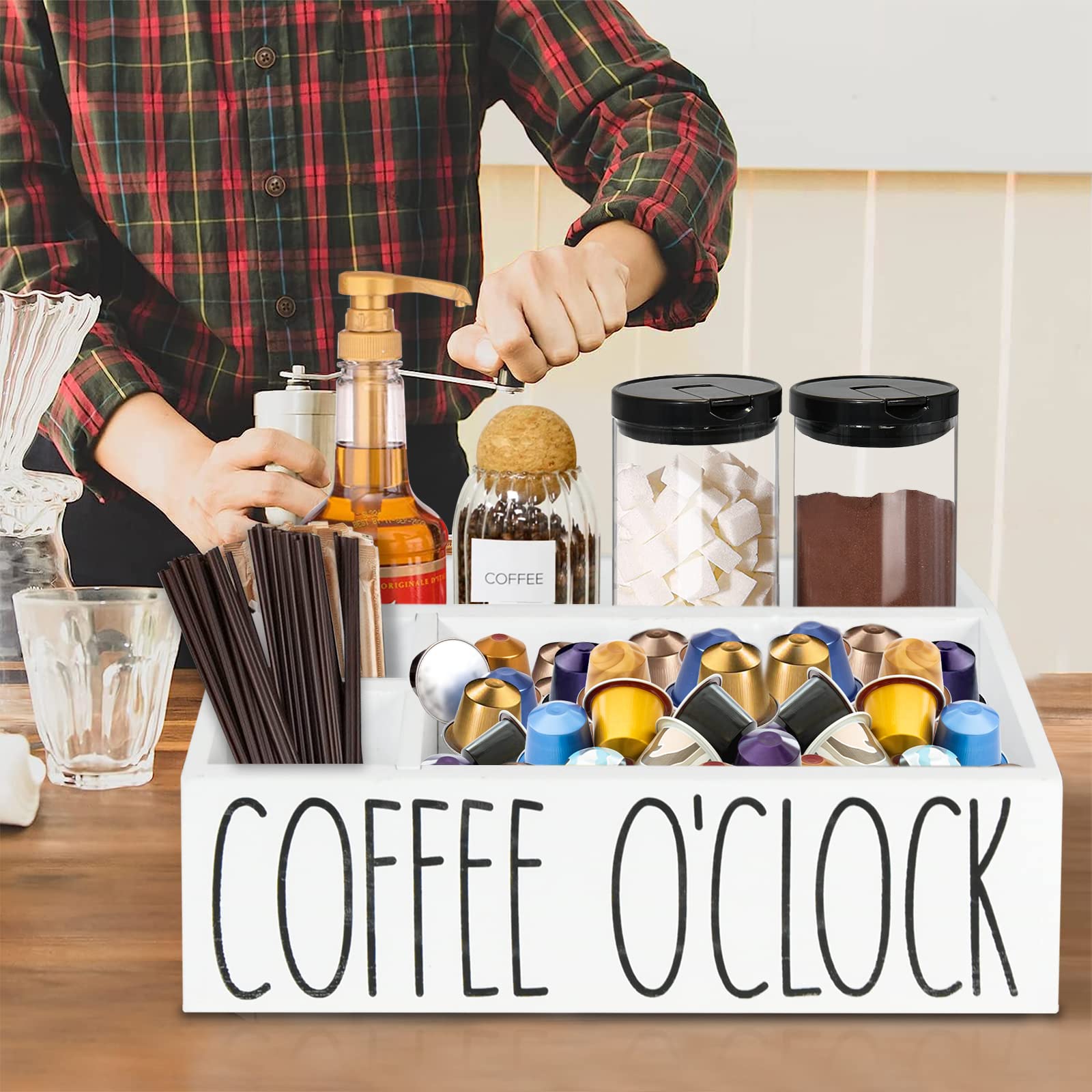 Plaviya Koffiebar Organizer Aanrecht Station Plank, 4 Tier Mok Bekerhouder Stand met 12 Haken, 60 K Cup Koffie Pod Lade, Multifunctionele Koffieplank Organizer voor Accessoires Station Keuken