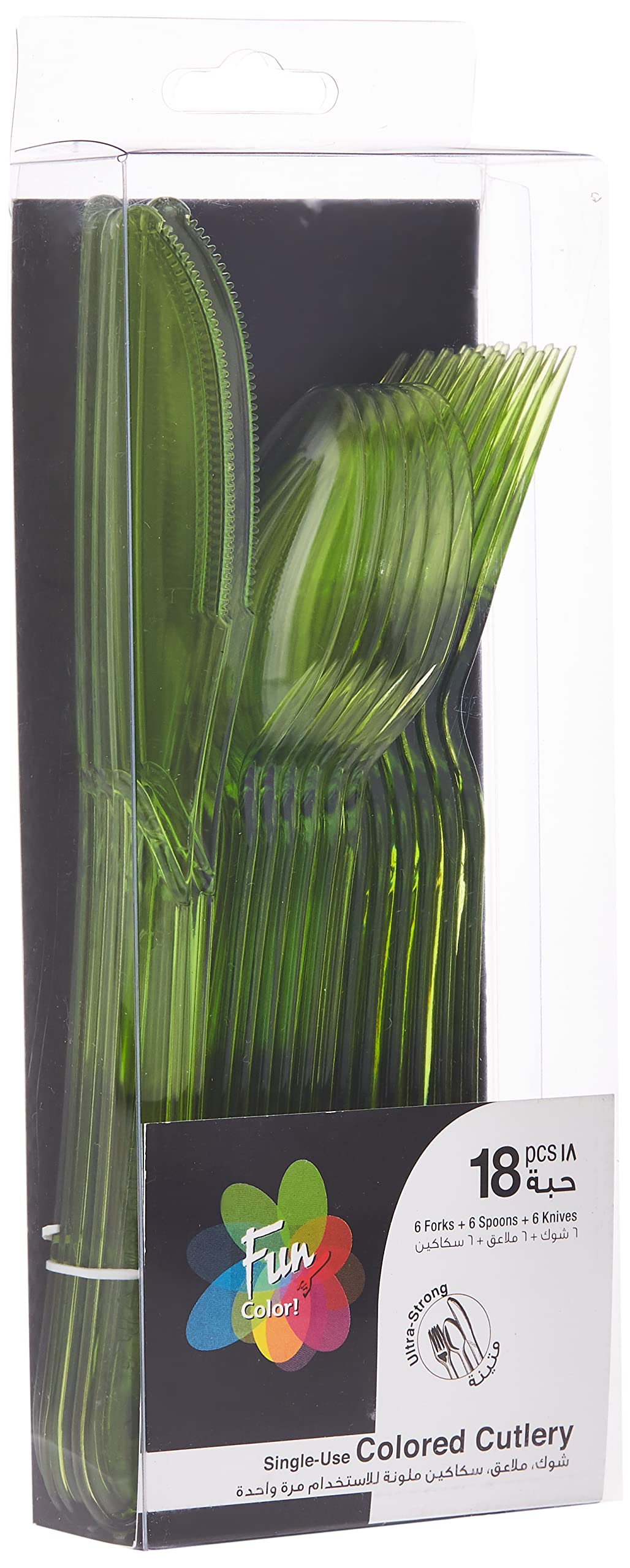 Fun Colored cutlery set of 3| Knife, Fork and Spoon set Disposable Tableware | Olive Color pack of 18 'FUN COLORED CUTLERY (GREEN)