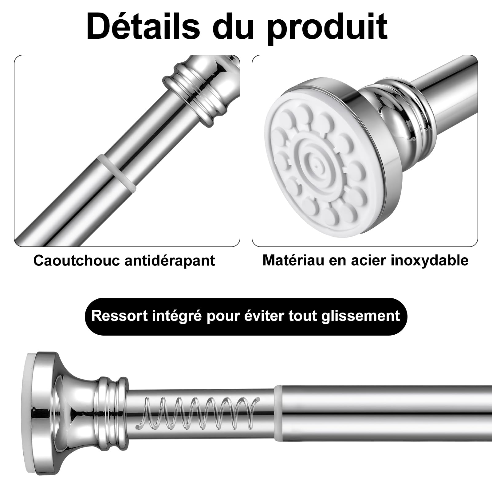Gvolatee 55-85 CM tringle rideau sans percage Inox, barre de douche Ferme et extensible, tringle à rideaux télescopique, tringle pivotante Réglable penderie pour Salle de Bain Penderie Cuisine Gvolatee 55-85 CM tringle rideau sans percage Inox, barre de douche Ferme et extensible, tringle à rideaux télescopique, tringle pivotante Réglable penderie pour Salle de Bain Penderie Cuisine