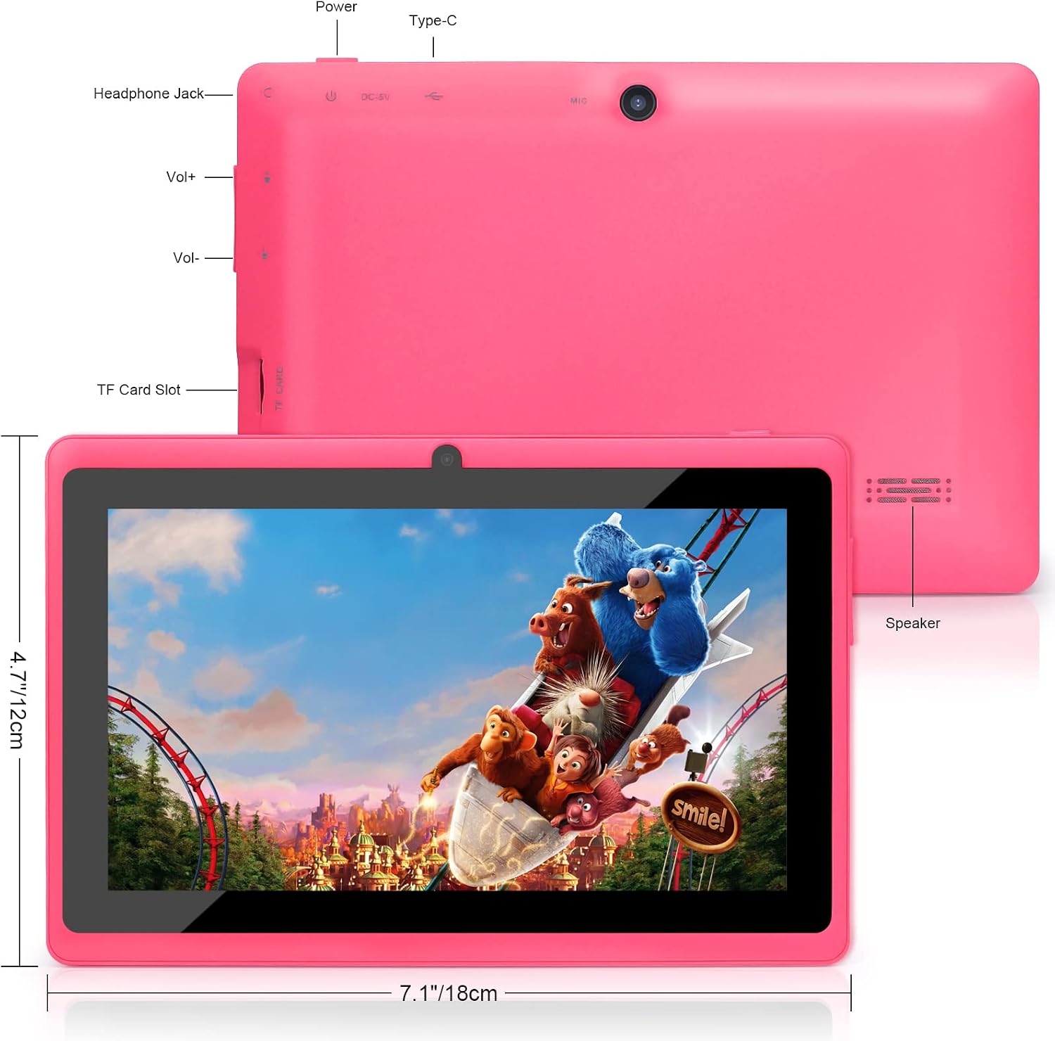 Haehne Q88 Tablet PC with labeled ports and dimensions