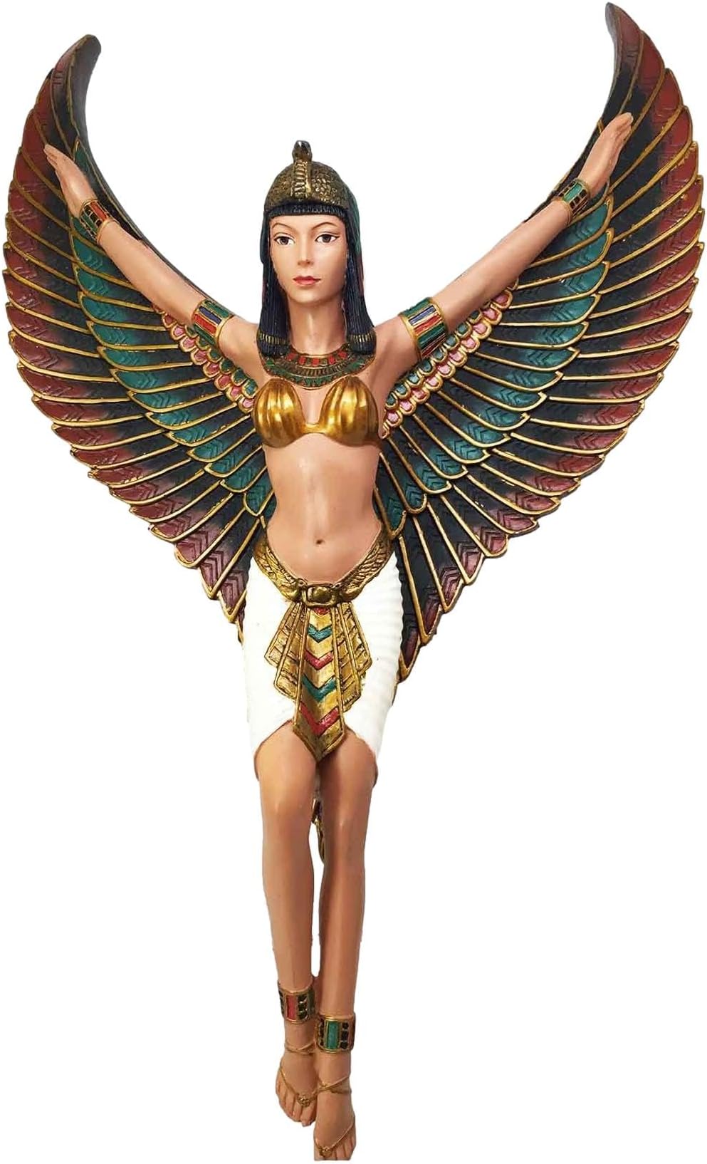 Ancient Egyptian Colorful Goddess ISIS Open Wings Wall Plaque Resin Figurine