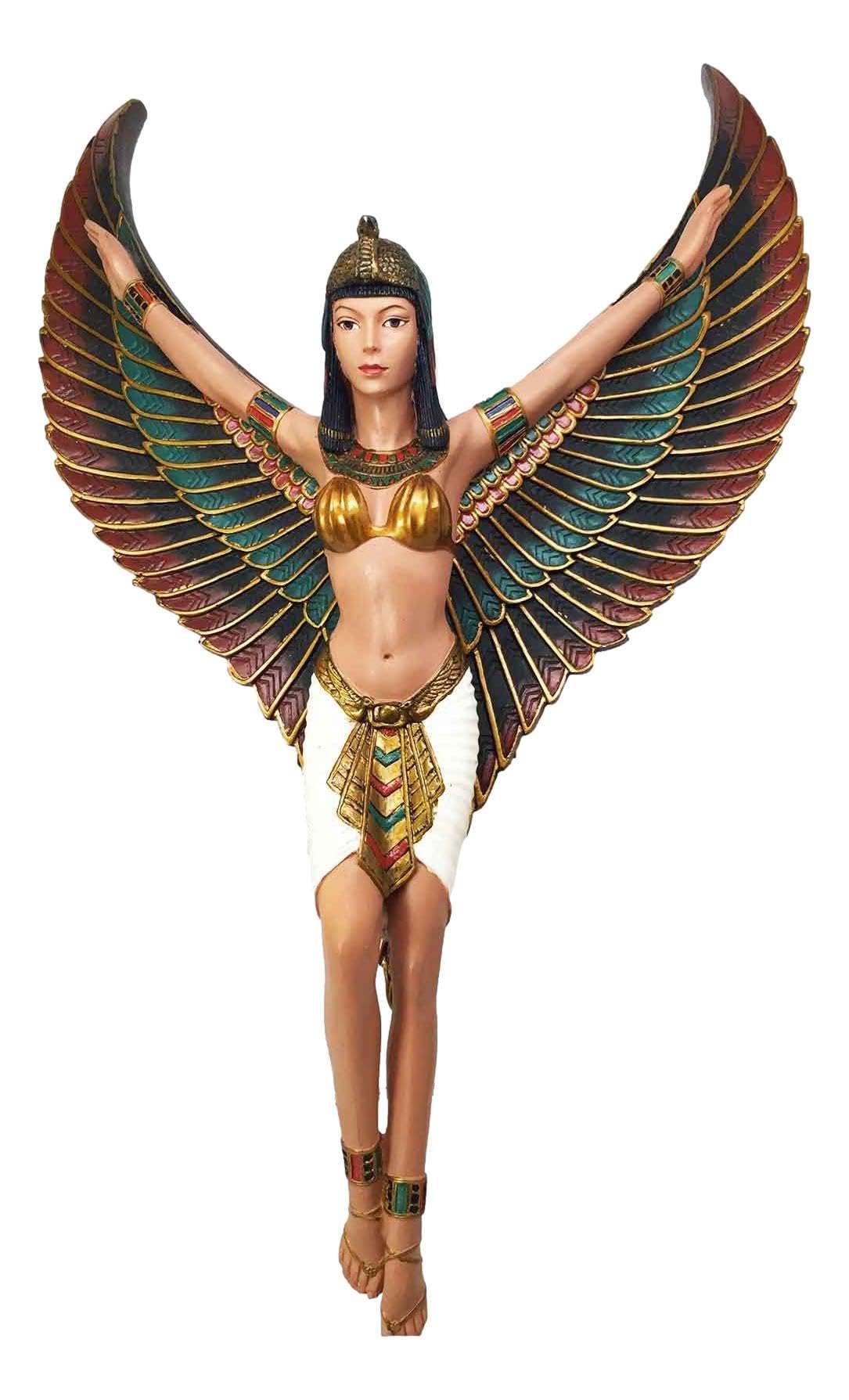 Ancient Egyptian Colorful Goddess ISIS Open Wings Wall Plaque Resin Figurine
