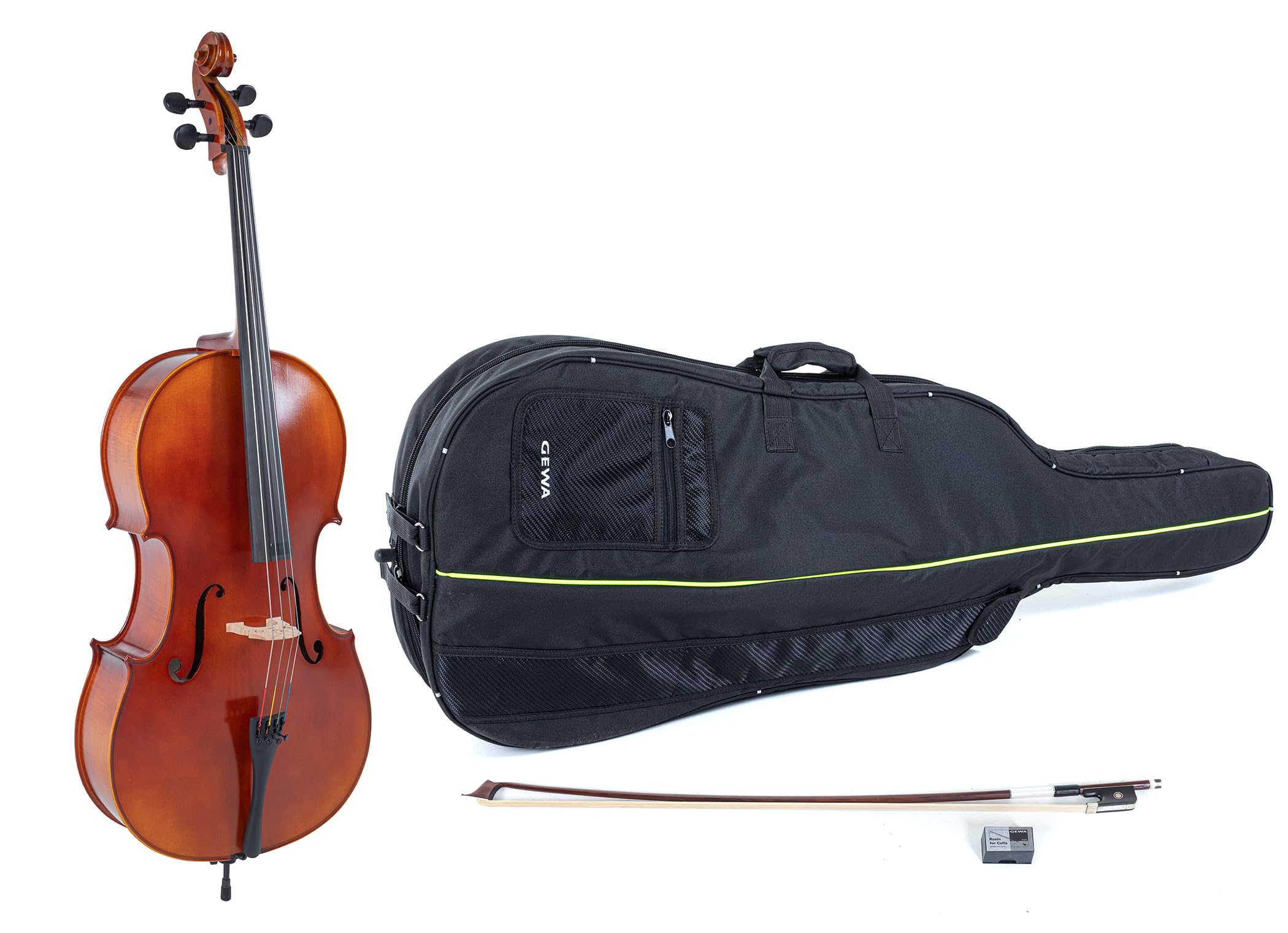 GEWA Cello, Cellogarnitur Serie Ideale VC2-4/4 Spielfertig, inkl. Tasche, Massaranduba Bogen, Larsen Aurora Saiten