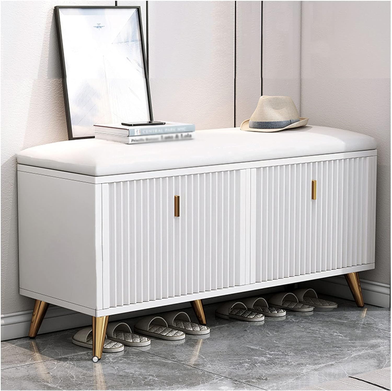 Tabouret à chaussures rabattable en bois de 90 cm - Banquette meuble gain de place pour l'entrée