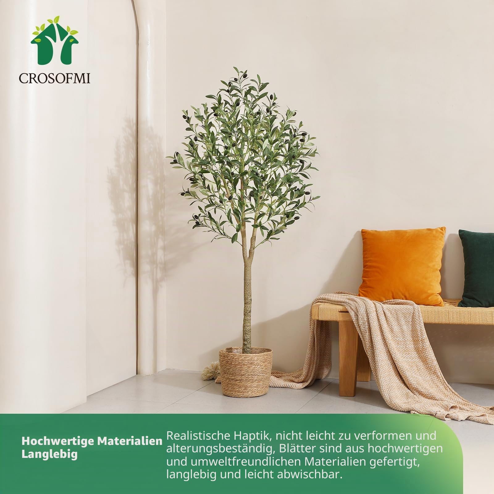 CROSOFMI Künstliche Olivenbaum Pflanzen 150cm Fake Tropische Plastik Pflanze Perfekte Große Pflanzen im Topf für Indoor Outdoor Haus Büro Garten Moderne Dekoration Housewarming Geschenk
