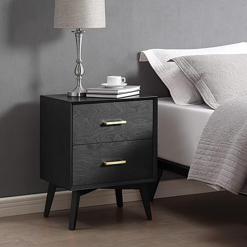 Decoro Metro Two Drawer Nightstand Bed Side Table, Black