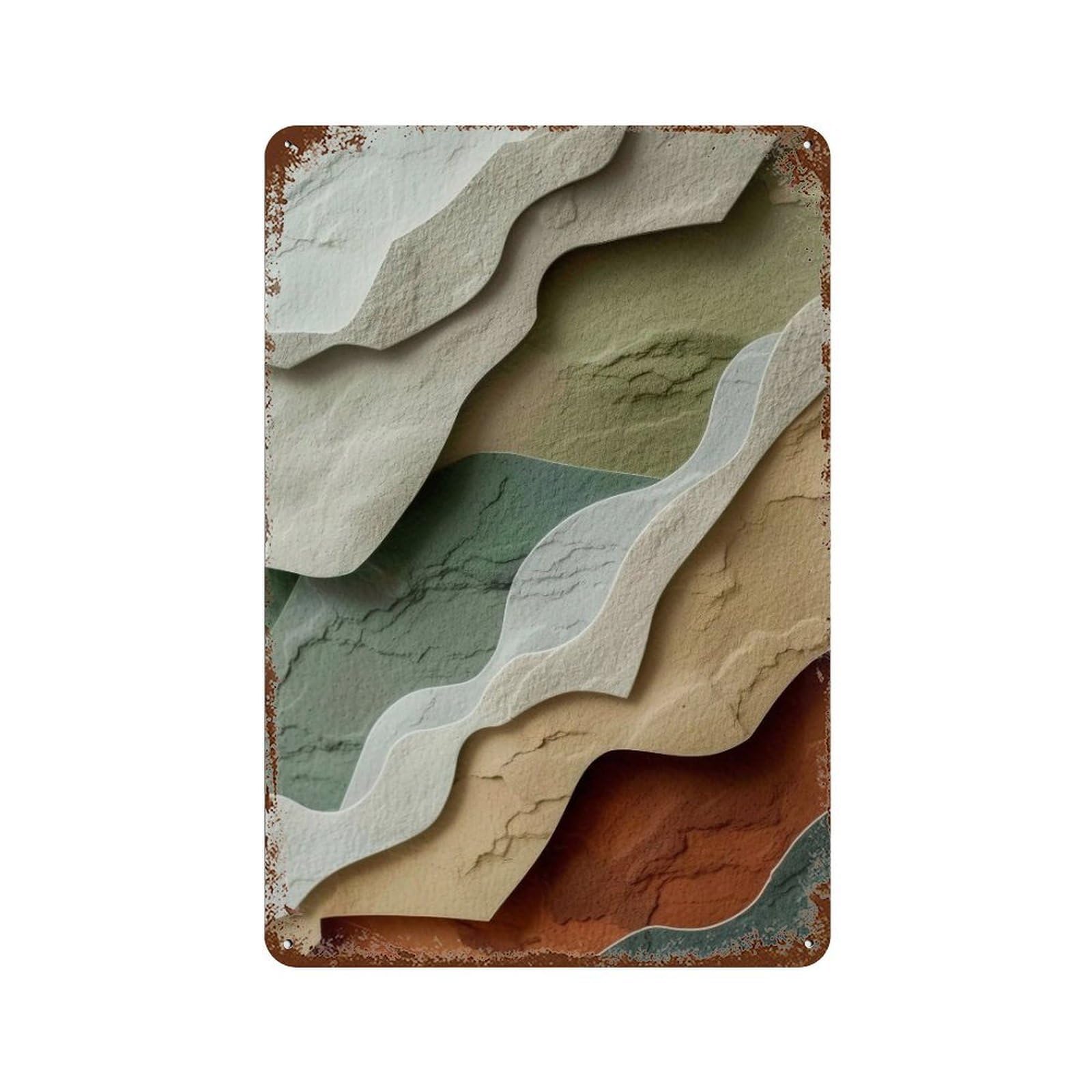 WIHYRTUI Earth Tone Papercut Wavy Layered Terrain 03 Wall Retro Iron Metal Tin Sign Vintage Art Poster Modern Home Cofffee Club Art Bar Shop Decor Style 30x20cm