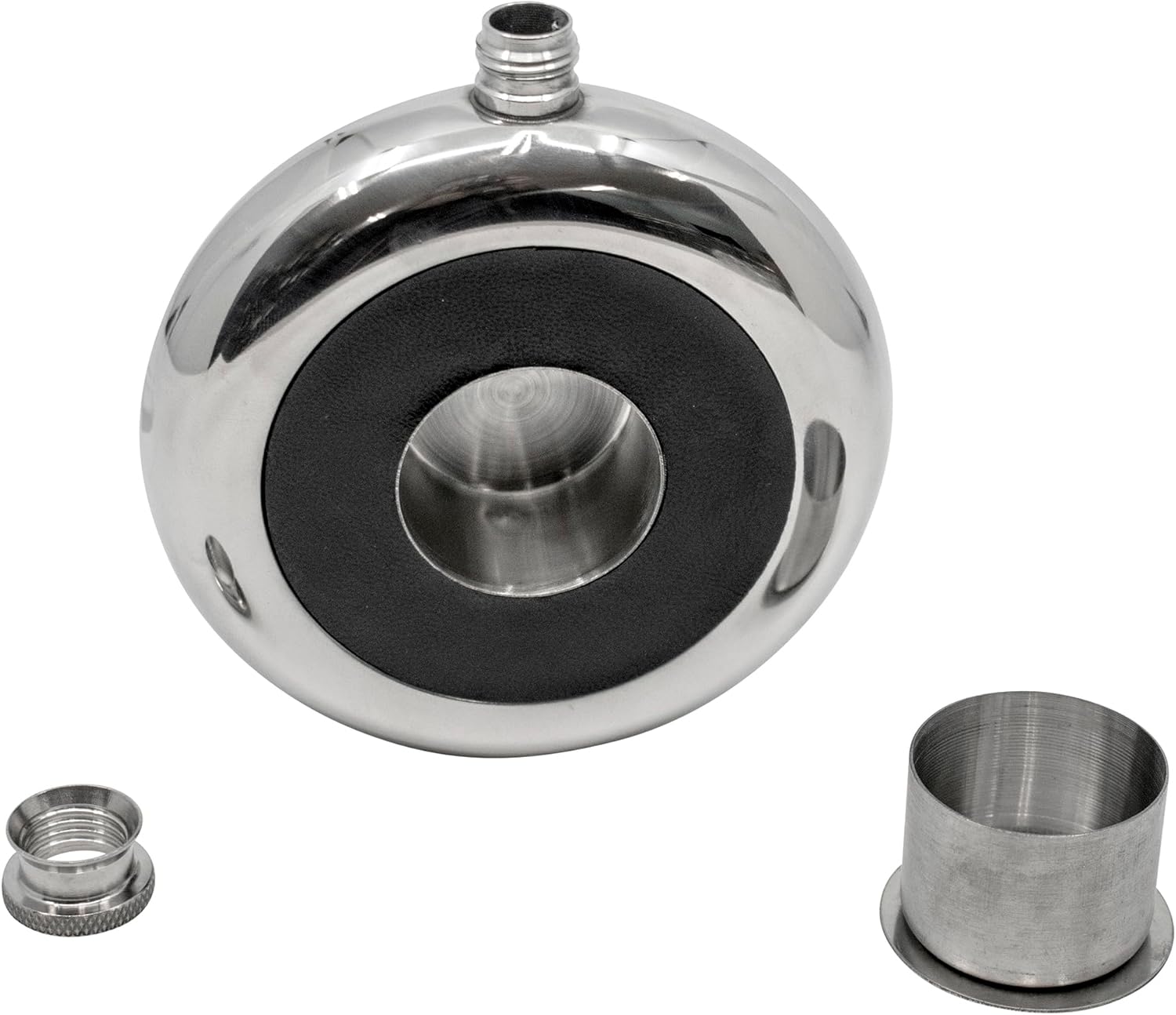 Set of 2 Round Stainless Steel 8 Oz Pocket Hip Flasks With Built-in Shot Glass