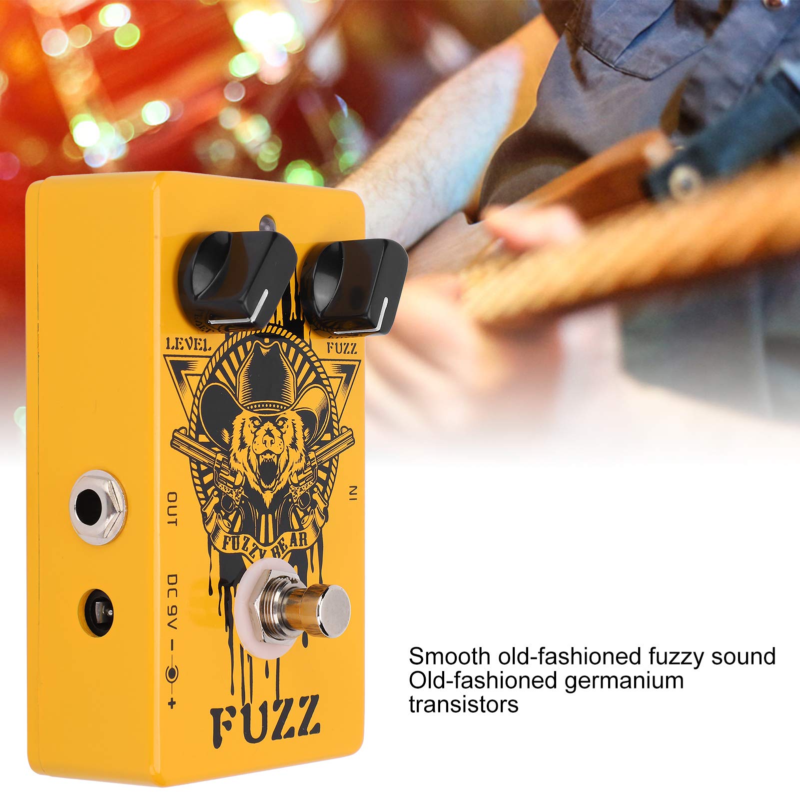 Fuzz Effect Pedal, Yellow Electric Guitar Effect All-Metal Shell con True Bypass Effect for Music Lovers for Outdoor Performance for Guitarist for Music Club